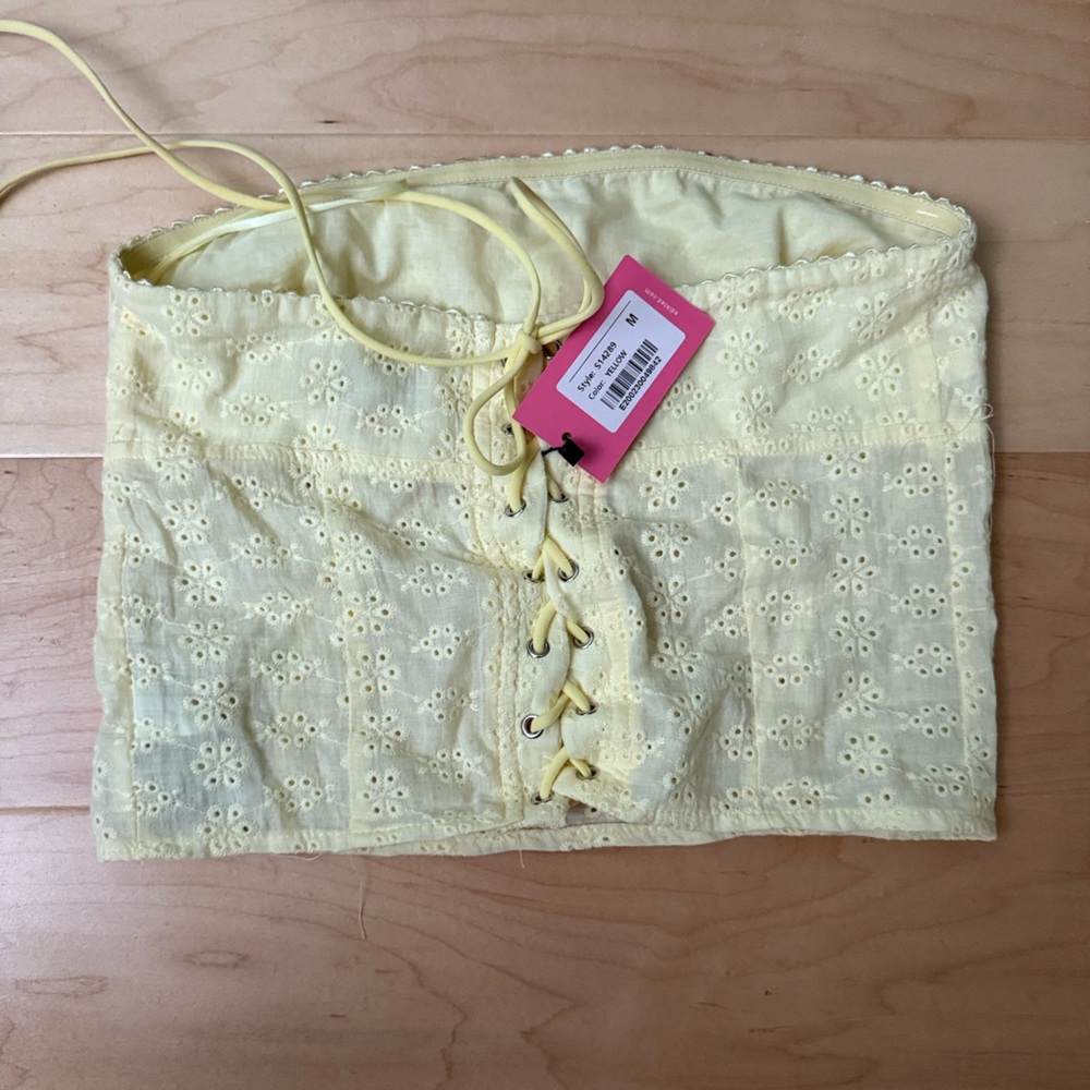 NWT Women yellow eyelet‎ corset top 
 whimsigoth Y2K fairycore coquette size M - Picture 3 of 11